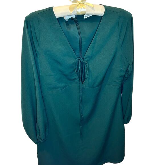 Abercrombie & Fitch Dress Small Green Halter Mini Long Sleeve Crossover Strap - Picture 2 of 6